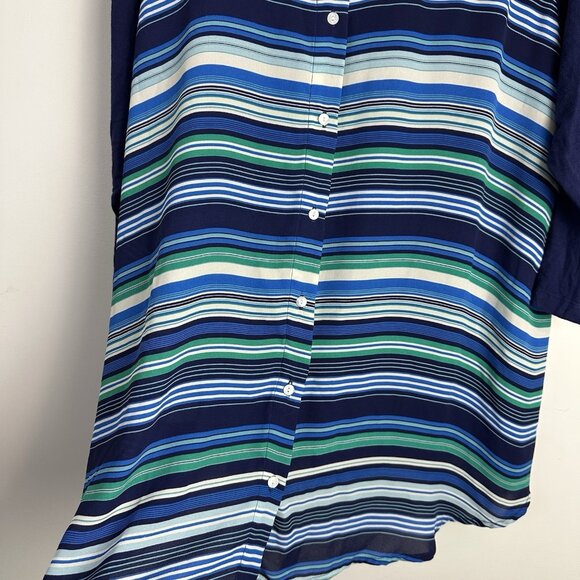 Rose + Olive Womens Tunic Blouse Shirt Top Size 1X Navy Stripes Back Slit - Picture 5 of 8